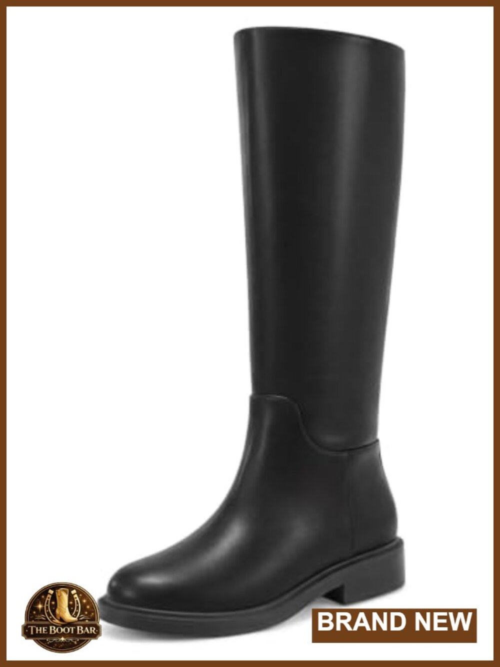 Coutgo Women's Knee High Boots Flat Low Heel Zip Faux Leather Tall